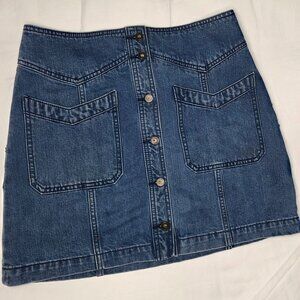Free People Denim Pocketed Button Down Mini Jean Skirt Size 10